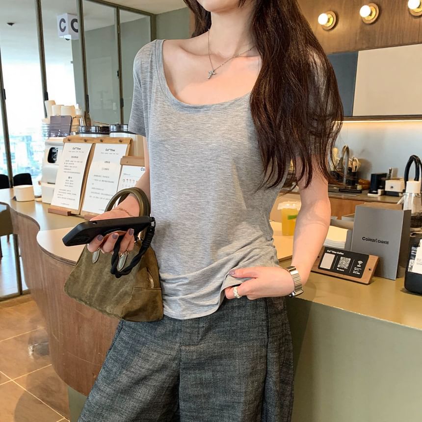 Asymmetric Off-Shoulder Short-Sleeve Top