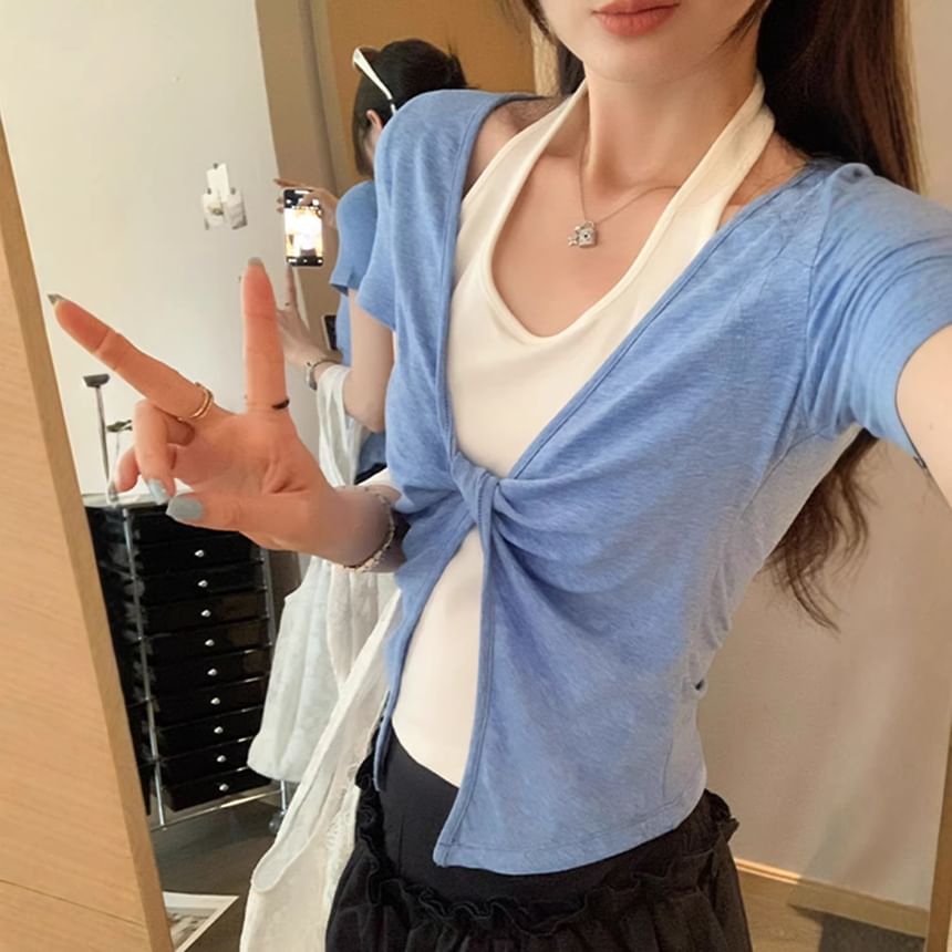 Mock Two Piece Halter Crop T-Shirt