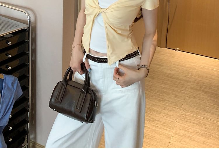Mock Two Piece Halter Crop T-Shirt