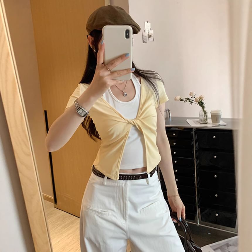 Mock Two Piece Halter Crop T-Shirt