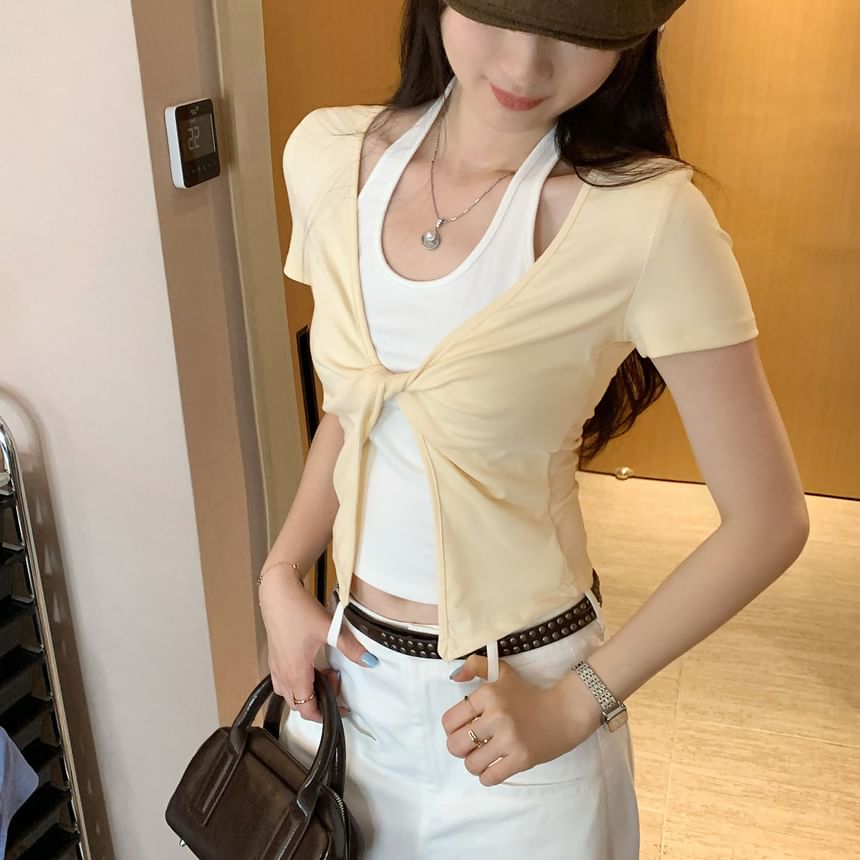 Mock Two Piece Halter Crop T-Shirt