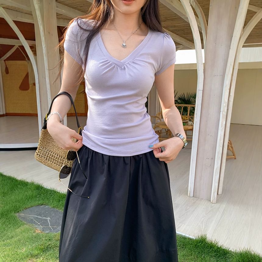 Ruched V-Neck Short-Sleeve Tee