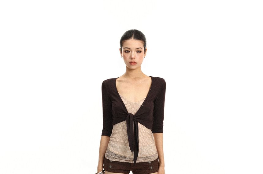 Ruched Lace Slim Fit V-Neck Cami