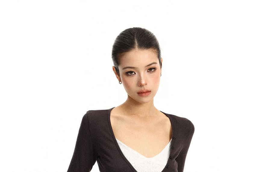 Ruched Lace Slim Fit V-Neck Cami