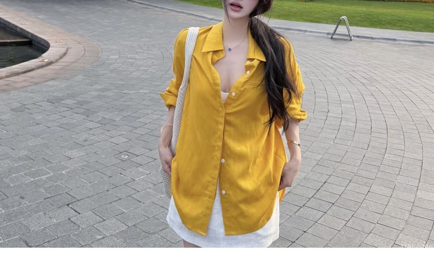 Drop-Shoulder Long-Sleeve Shirt & High Waist Mini Straight Skirt