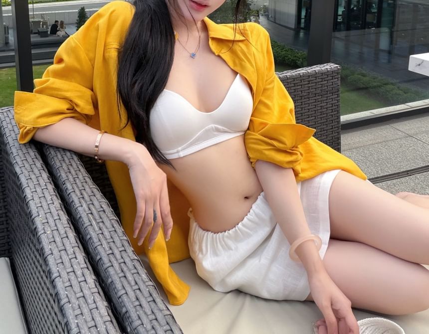 Drop-Shoulder Long-Sleeve Shirt & High Waist Mini Straight Skirt
