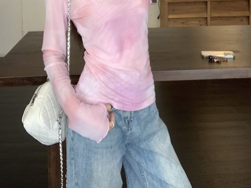 Long-Sleeved Mock Two-Piece Tie-Dye T-Shirt