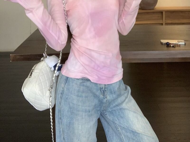 Long-Sleeved Mock Two-Piece Tie-Dye T-Shirt