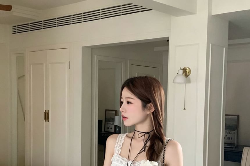 Square Neck Button Camisole with Spaghetti Straps, Solid
