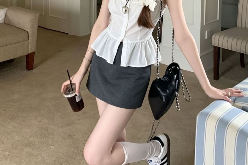 Square Neck Button Camisole with Spaghetti Straps, Solid