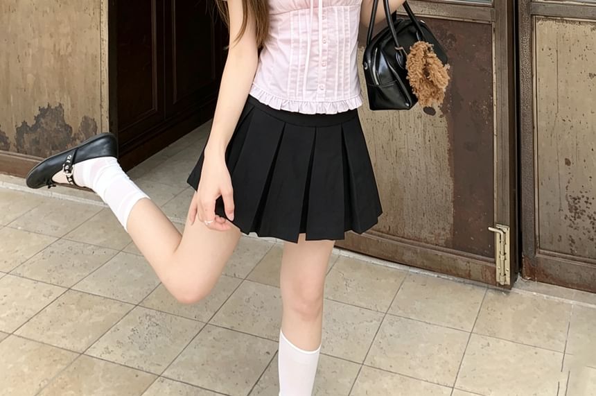 Off-Shoulder Ruffle Trim Top with Short Sleeves, Solid