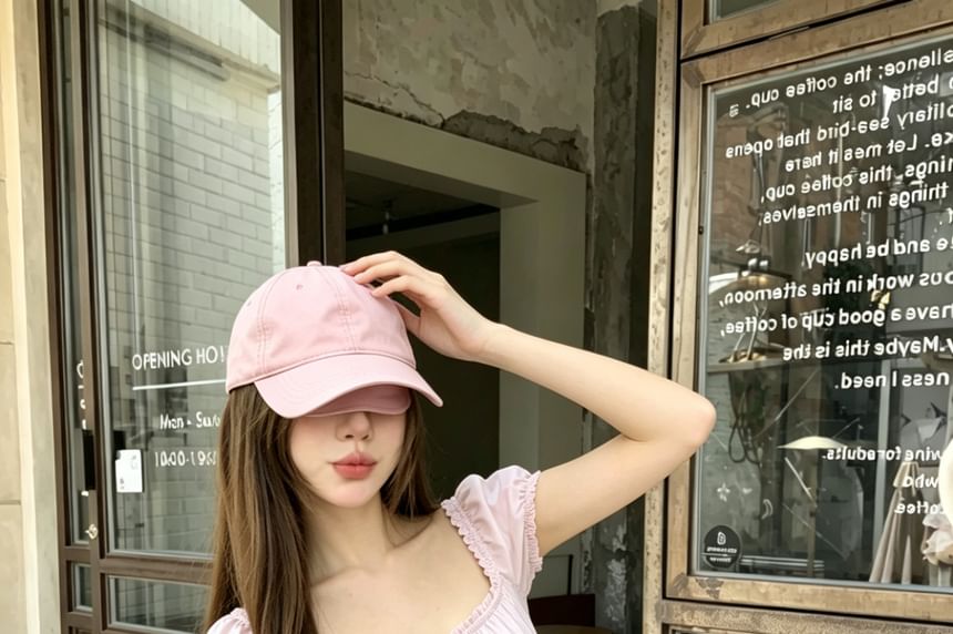 Off-Shoulder Ruffle Trim Top with Short Sleeves, Solid