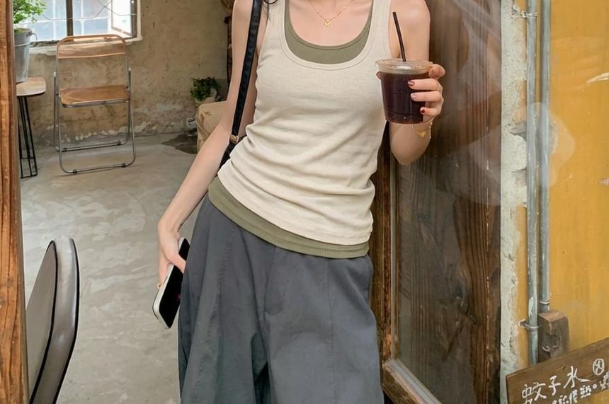 Mock Two-Piece Scoop Neck Tank Top