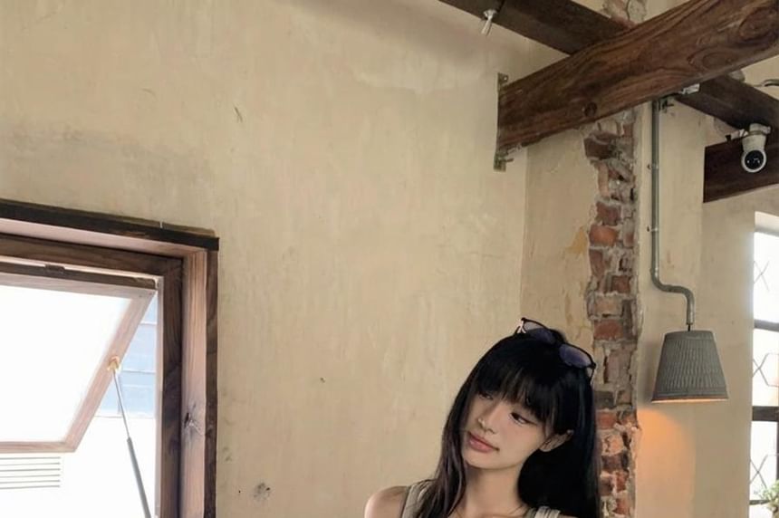 Mock Two-Piece Scoop Neck Tank Top