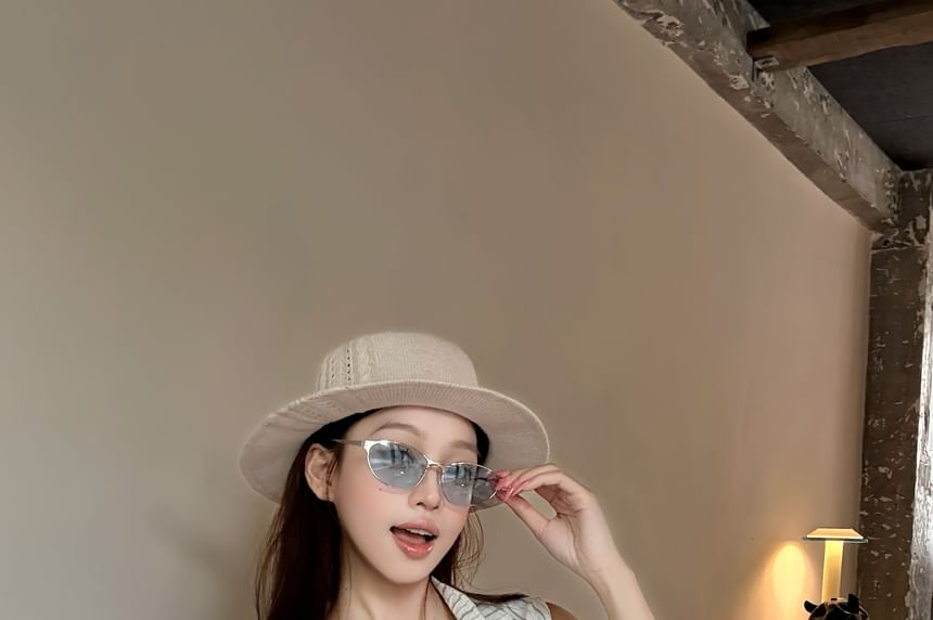 Collared Striped Button-Up Shirt, Sleeveless