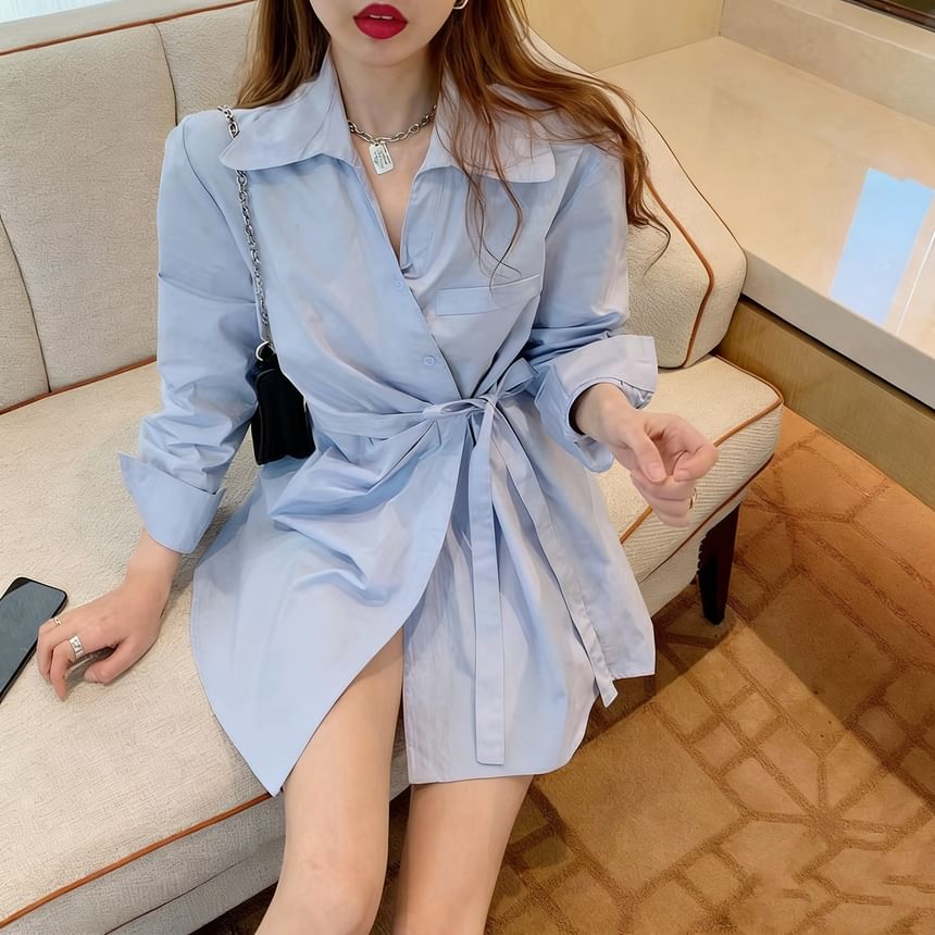 Asymmetric Button-Front Long-Sleeved Blouse with Collar