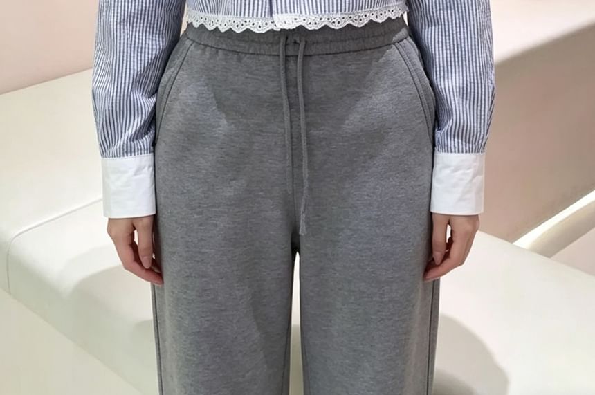 Striped Lace Trim Button-Up Crop Shirt