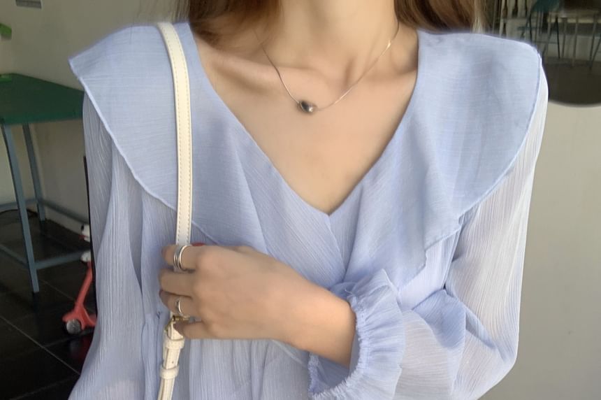 Ruffle Trim V-Neck Blouse with Camisole Set