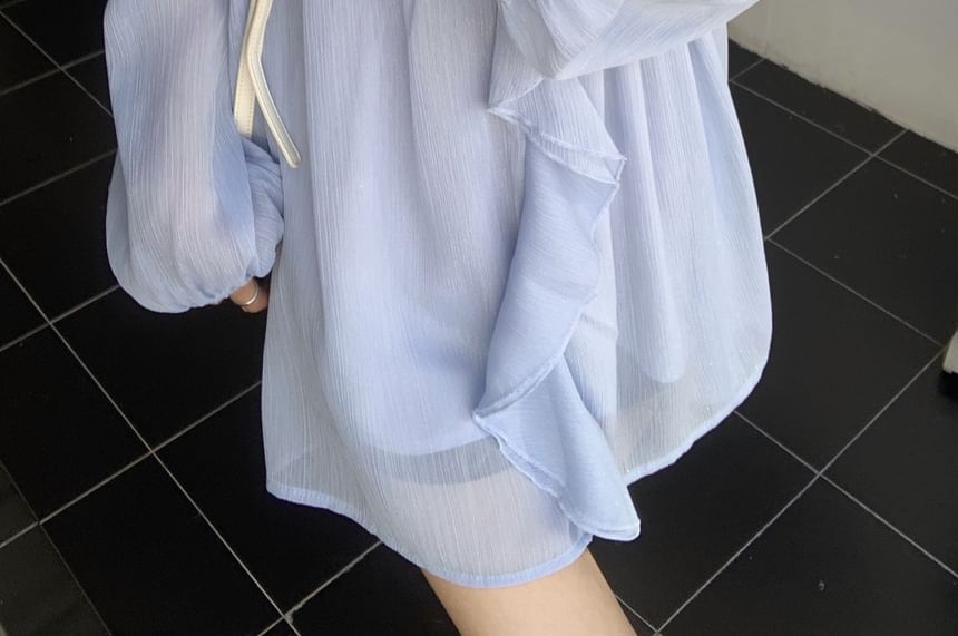 Ruffle Trim V-Neck Blouse with Camisole Set
