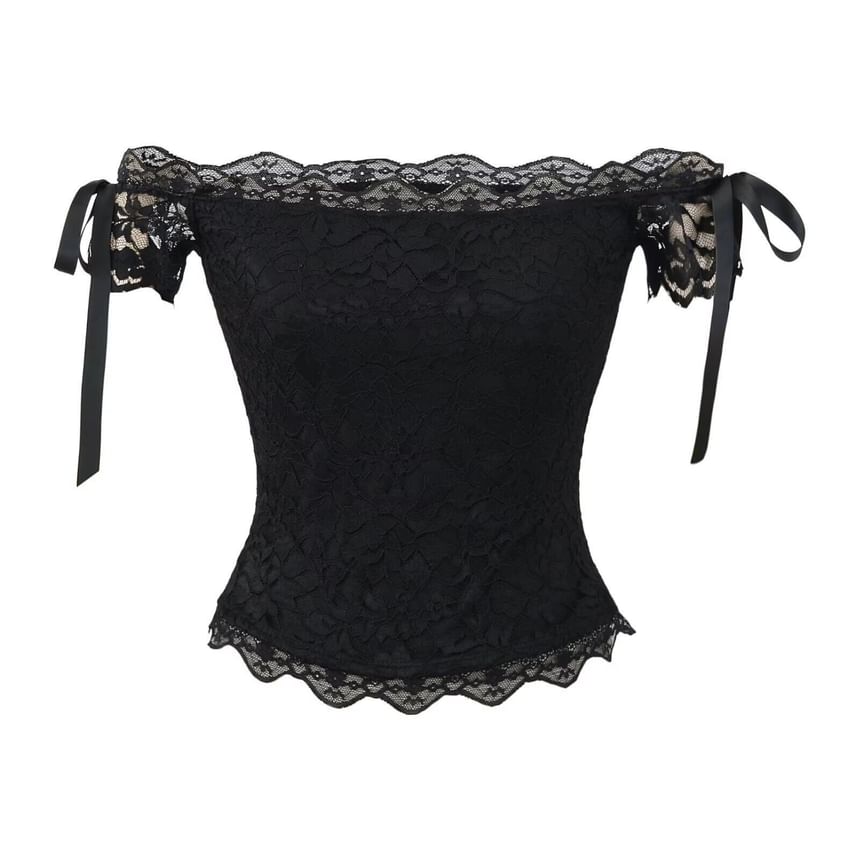 Bow Lace Off-Shoulder Sleeveless Top