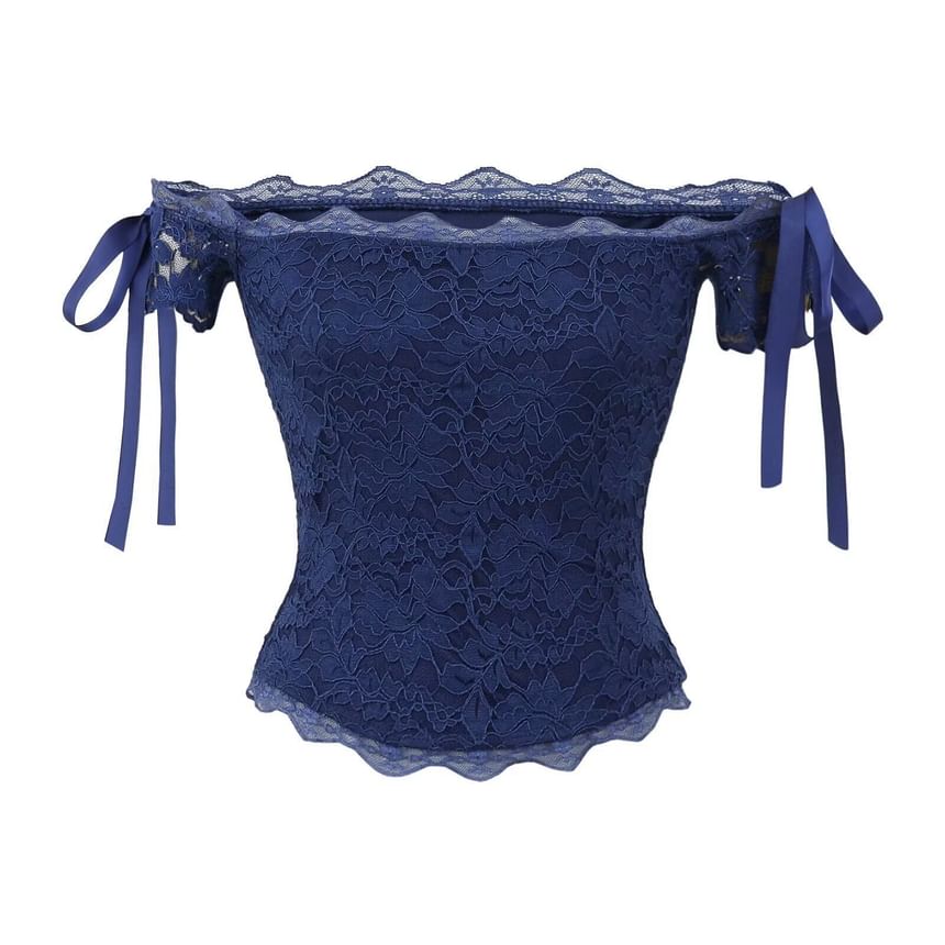 Bow Lace Off-Shoulder Sleeveless Top
