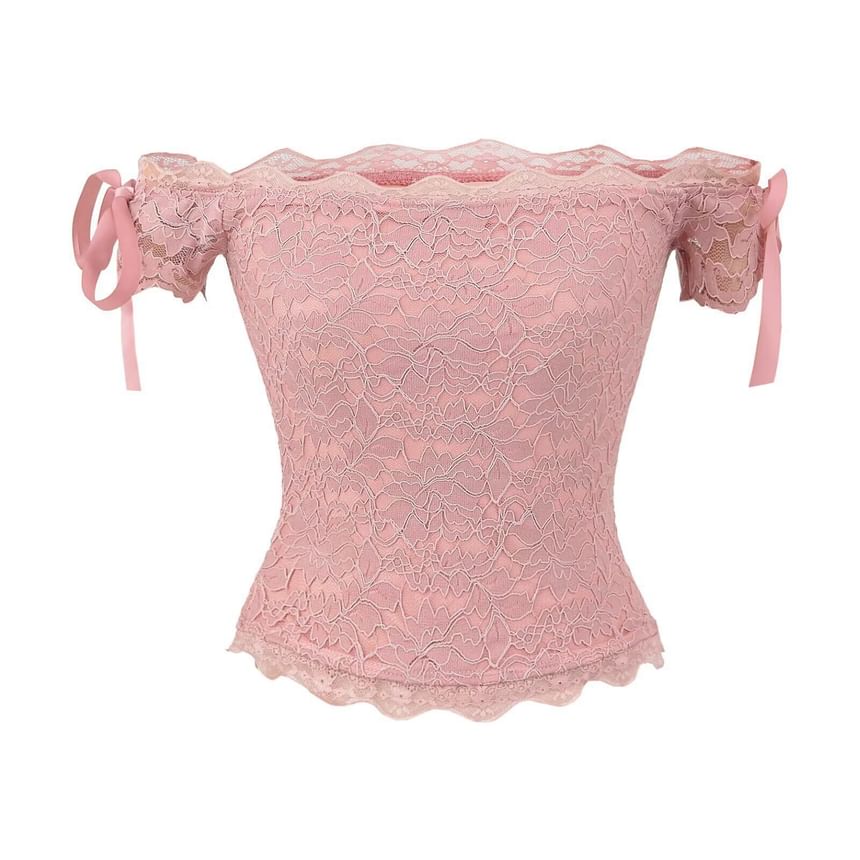 Bow Lace Off-Shoulder Sleeveless Top