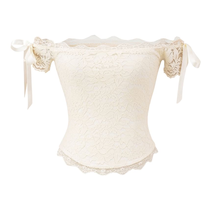 Bow Lace Off-Shoulder Sleeveless Top