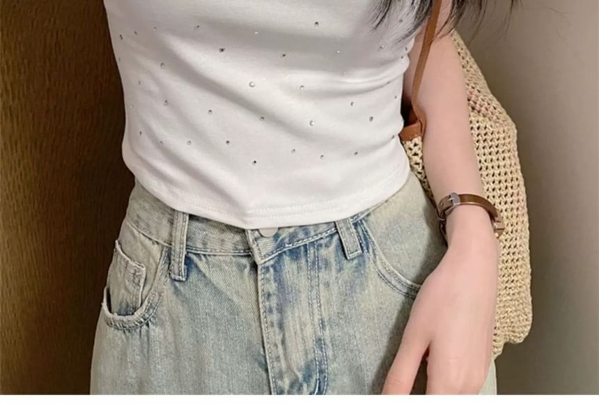 Rhinestone Scoop Neck Short Sleeve Tee