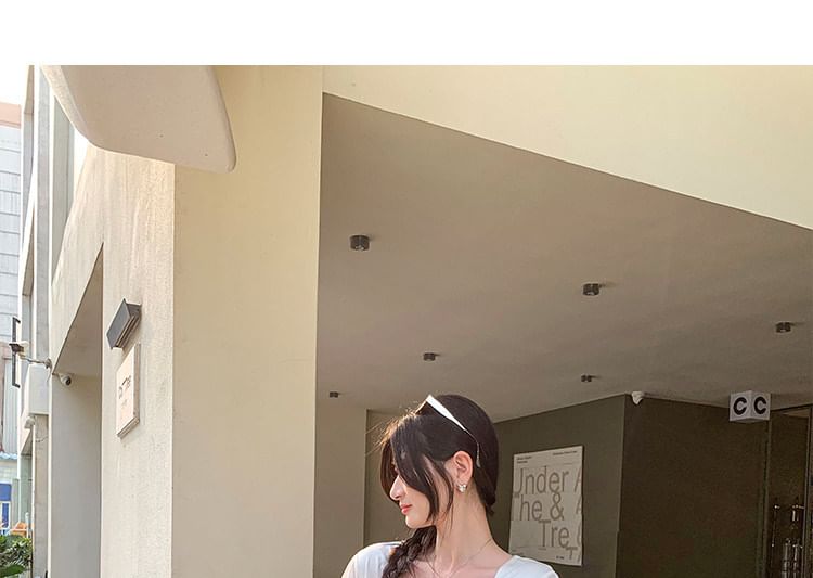 Tie Neck Plain Short Sleeve Top