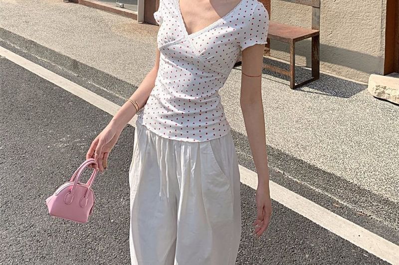 Panel Lace V-Neck Short Sleeve Tee