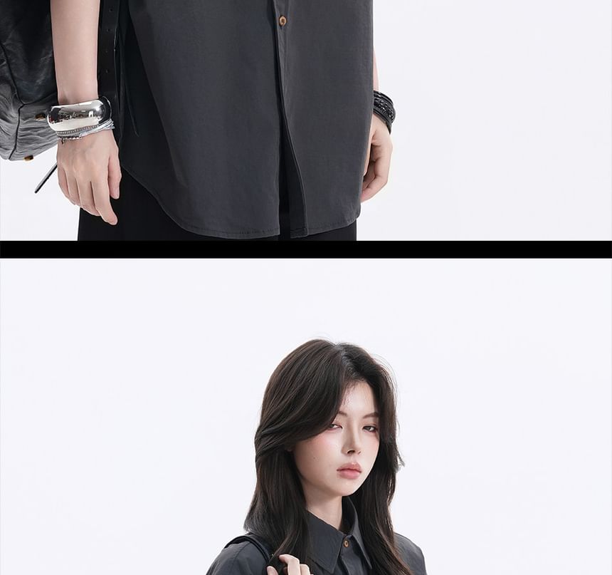 Plain Button-Up Oversized Collared Shirt