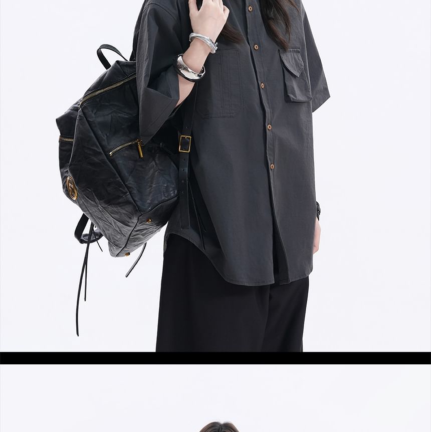 Plain Button-Up Oversized Collared Shirt