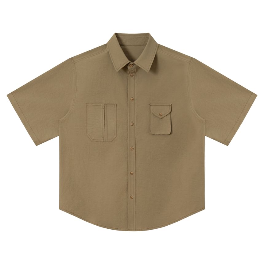 Plain Button-Up Oversized Collared Shirt