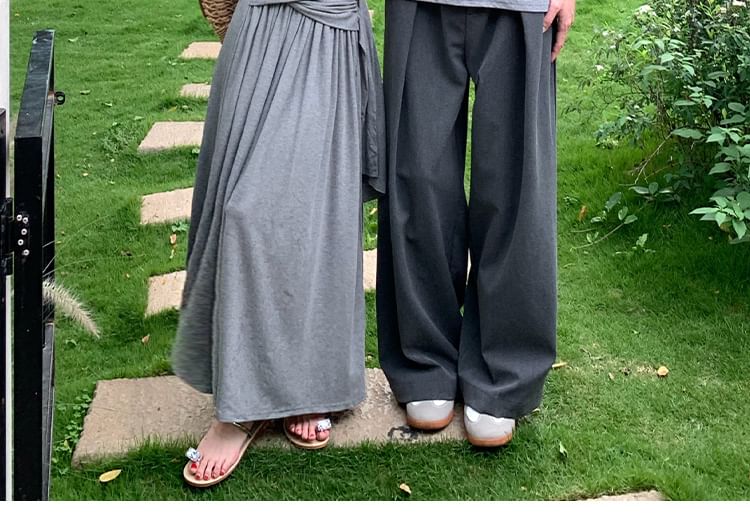 Couple V-Neck Tee & Shirred A-Line Dress Set