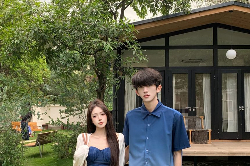 Couple Ombre Button-Up & Mermaid Dress & Cardigan Set