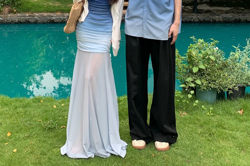 Couple Ombre Button-Up & Mermaid Dress & Cardigan Set