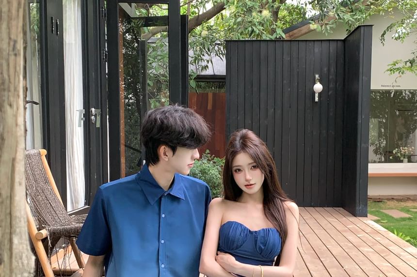Couple Ombre Button-Up & Mermaid Dress & Cardigan Set