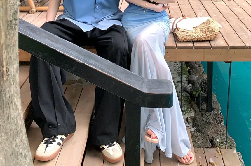 Couple Ombre Button-Up & Mermaid Dress & Cardigan Set