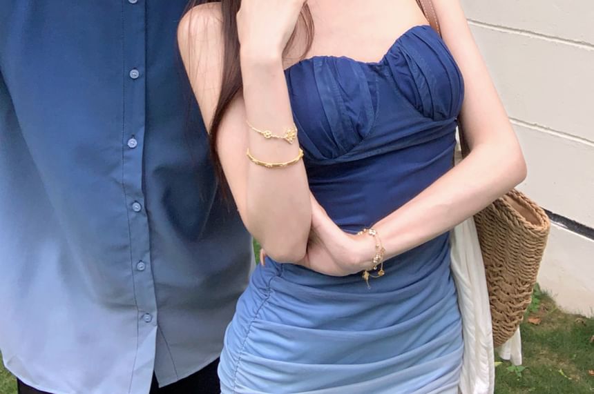 Couple Ombre Button-Up & Mermaid Dress & Cardigan Set