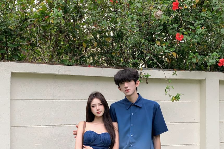 Couple Ombre Button-Up & Mermaid Dress & Cardigan Set