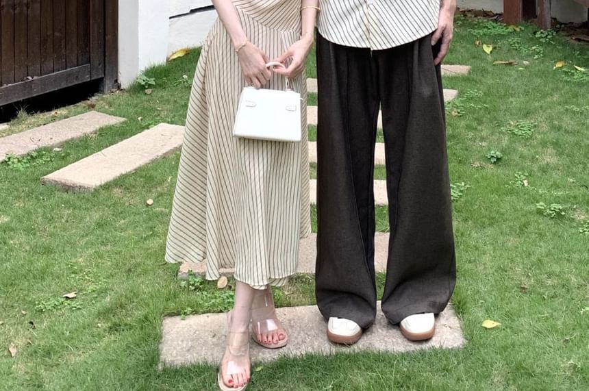 Matching Striped Casual Shirt & Halter A-Line Midi Dress