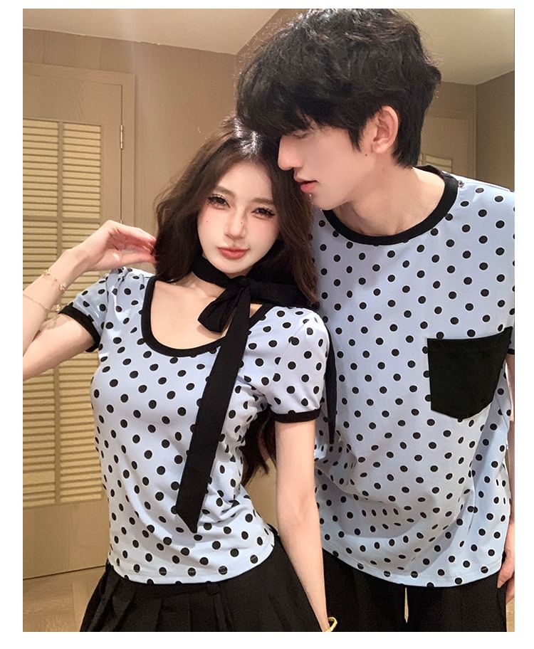 Couple Dotted Crew Neck T-Shirt & Sash Set
