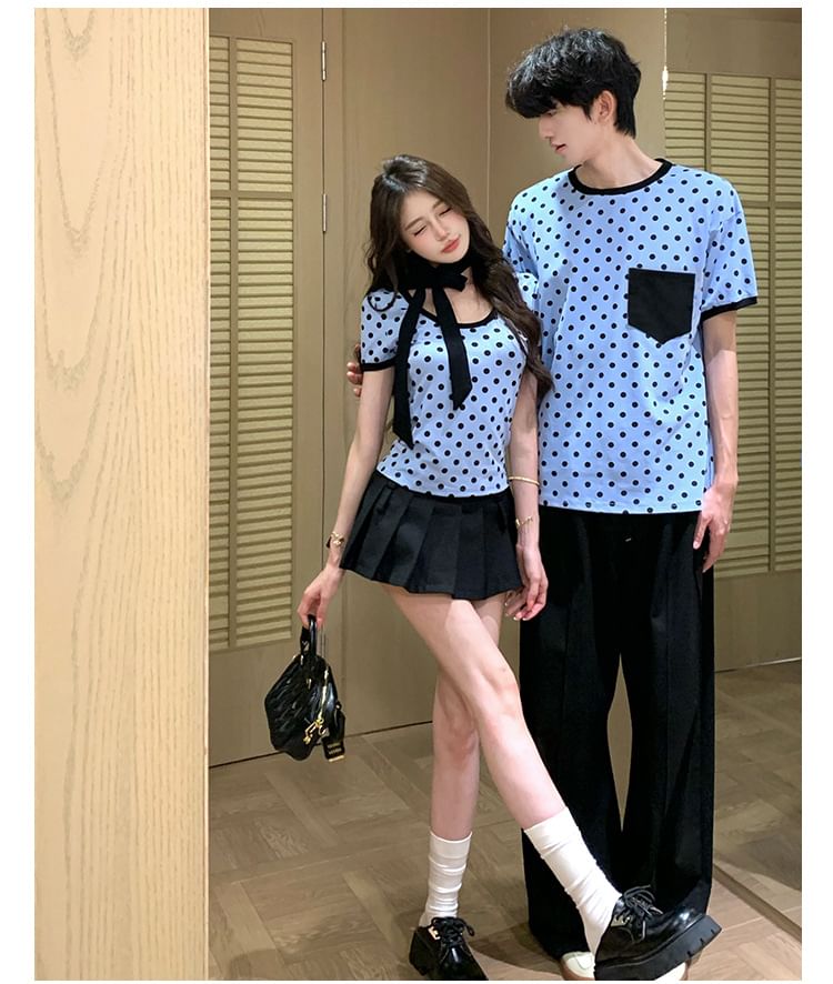 Couple Dotted Crew Neck T-Shirt & Sash Set