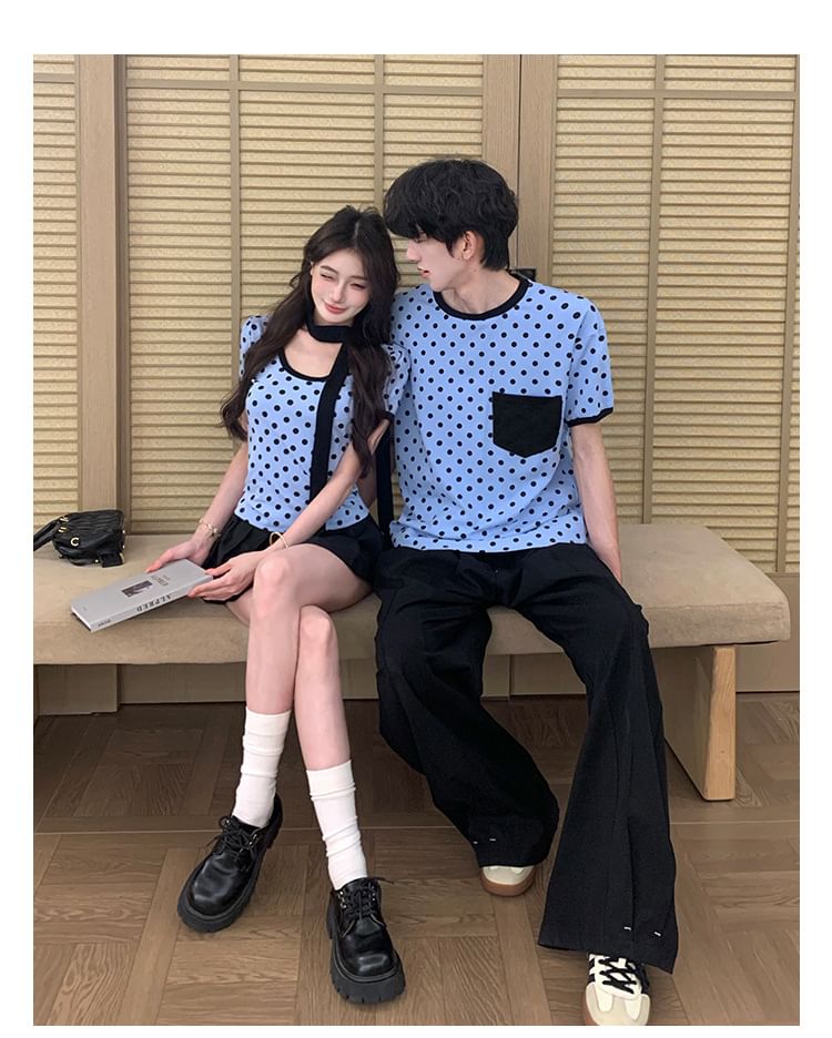 Couple Dotted Crew Neck T-Shirt & Sash Set