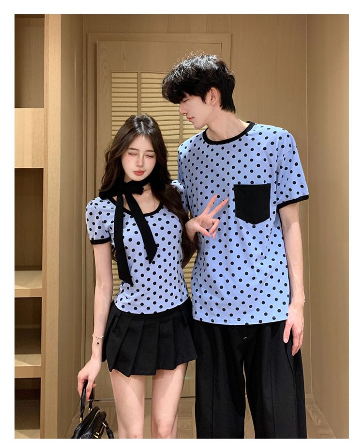 Couple Dotted Crew Neck T-Shirt & Sash Set