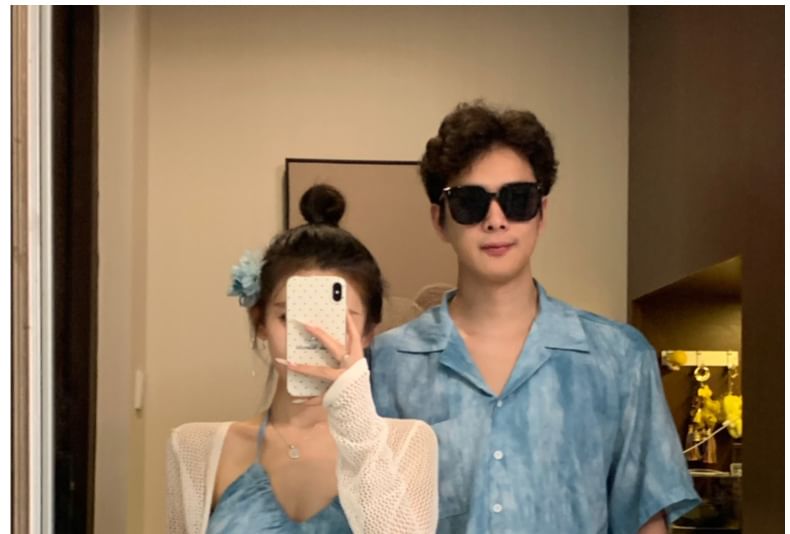 Couple Tie-Dye Button-Up & Sundress & Cape & Tee & Shorts Set
