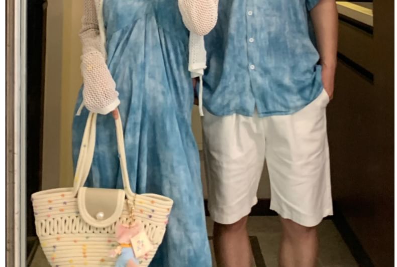 Couple Tie-Dye Button-Up & Sundress & Cape & Tee & Shorts Set