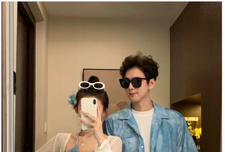 Couple Tie-Dye Button-Up & Sundress & Cape & Tee & Shorts Set