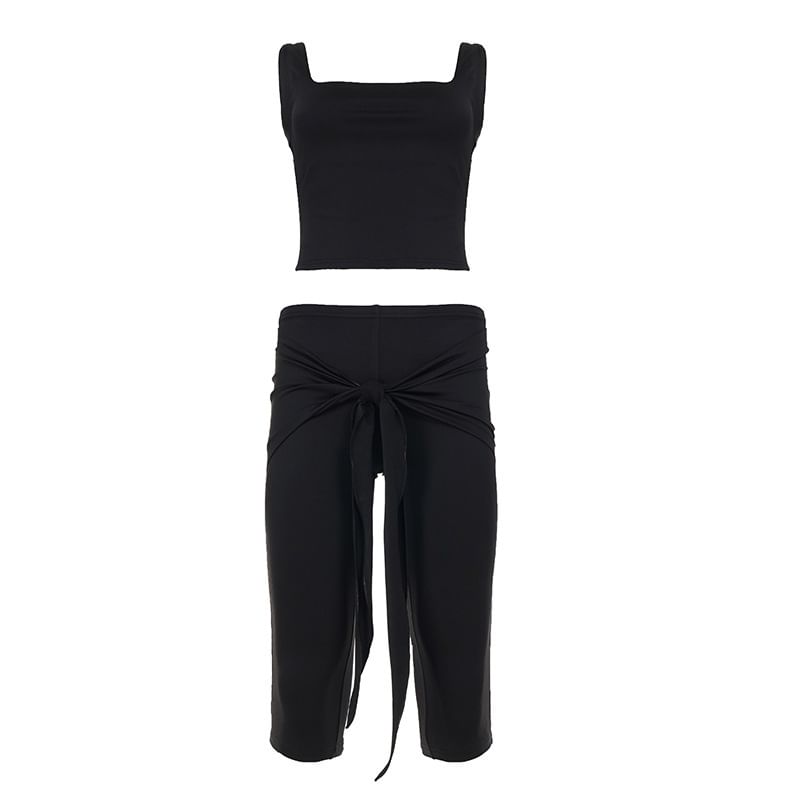 Square Neck Slim Tank & Low Waist Knotted Capri Pants Set