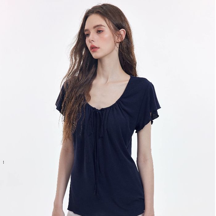 Scoop Neck Tie Front Short-Sleeve Top